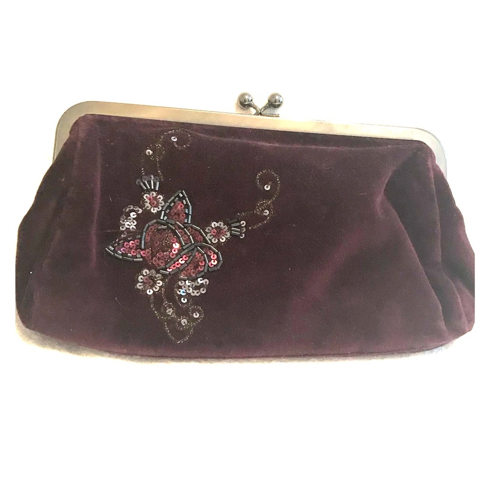 Express Dark Purple Velvet Clutch With Beading EUC